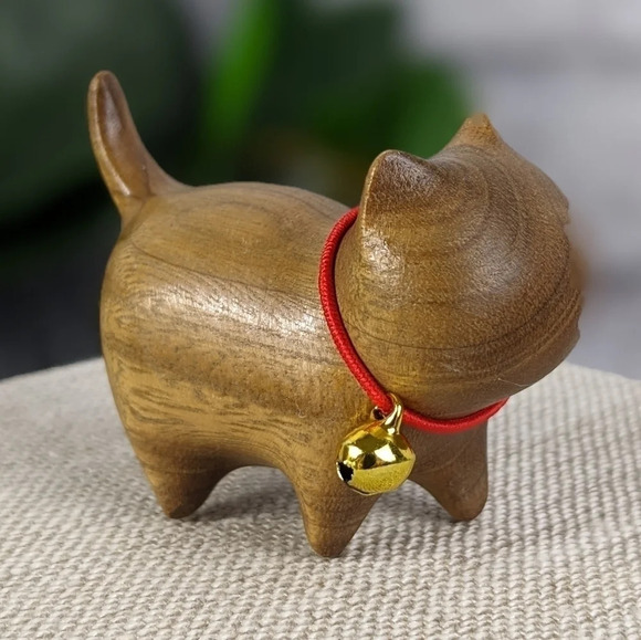 Wooden hand carved cat statue figurine kitty light brown wood color - Picture 5 of 6